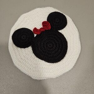Girls Crochet Beret Minnie Mouse Bow Handmade Hat